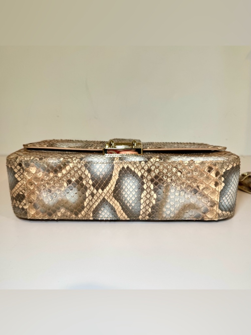 Christian Dior Perle Bronze Python Miss Dior Medium Flap Bag W Gold Chain Strap - Picture 10 of 16